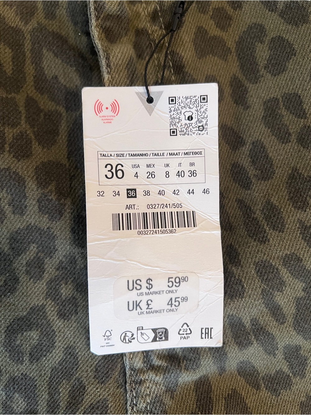 Zara Leopard Print Green Jeans Size 4 NWT - Picture 6 of 6